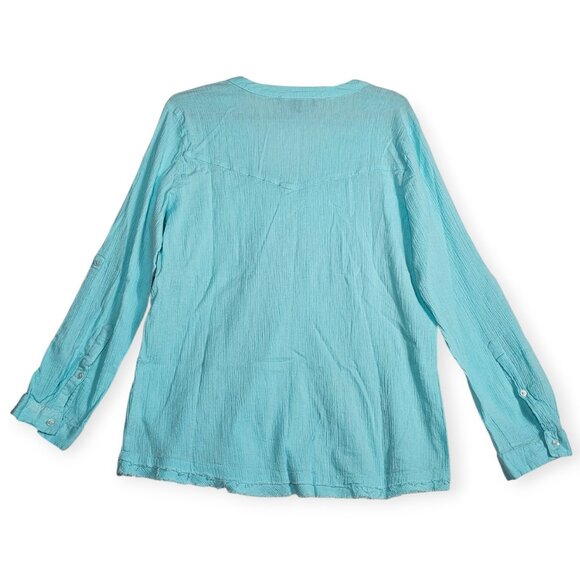 Bandolino | Long Sleeve Blouse | Women's | XL | Aqua/Turquoise | Pintuck Placket - Picture 2 of 10